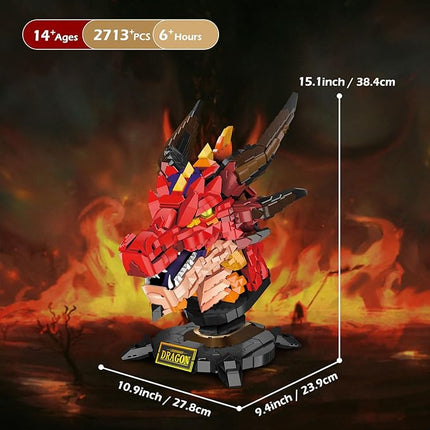 NUTCRACKER Dragon Building Set for Adult - Fire Dragon Head Toy Building Set, Animal Skeleton Fossils Home Desktop Display Model Decor, Easter Birthday Gift for Teens Boys Girls 14+ (2713 Pieces)