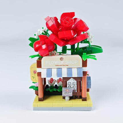 Red Roses Mini Flower Shop Building Toy Street City Store View Micro House Toys Festival Blocks Set for Home Decor Gifts