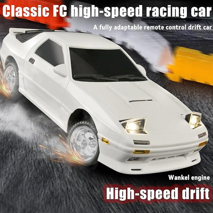 1:18 RX7-FC 3S Model LD1802 RC Drift Car 1/18 2.4G Remote Control on Road ESP Gyroscope LED Mini RC Racing Cars (White)