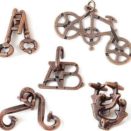 Brain Teaser Puzzles,5 Pieces Metal Cast Puzzle Games Toys for Kids and Adults IQ Test,IQ Educational Box for Teens