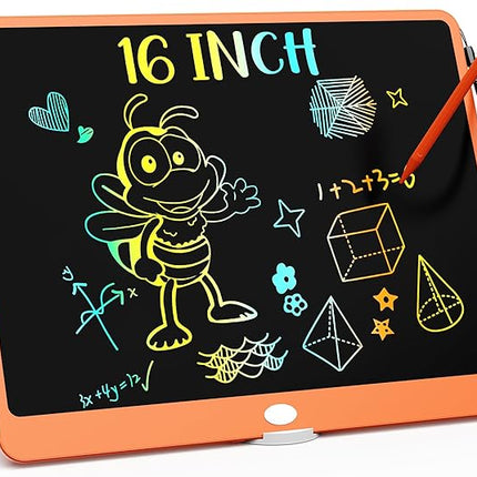 KOKODI LCD Writing Tablet, 16 Inch Colorful Toddler Doodle Board Drawing Tablet, Erasable Reusable Electronic Drawing Pads, Educational and Learning Toy for 3-6 Years Old Boy and Girls(Orange)