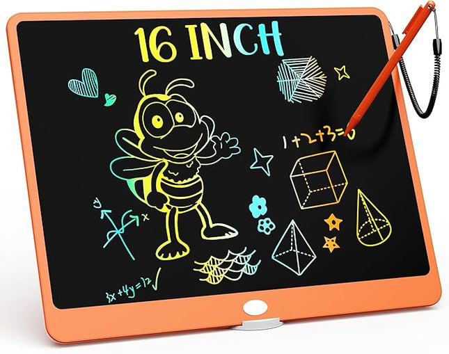 KOKODI LCD Writing Tablet, 16 Inch Colorful Toddler Doodle Board Drawing Tablet, Erasable Reusable Electronic Drawing Pads, Educational and Learning Toy for 3-6 Years Old Boy and Girls(Orange)