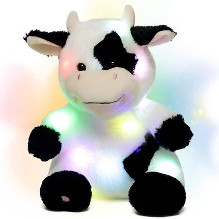 Hopearl LED Plush Cow Lighting Up Stuffed Animal Diary Cattle Floppy Night Lights Glow in The Dark Birthday Festival for Kids Toddler Girls, 13''