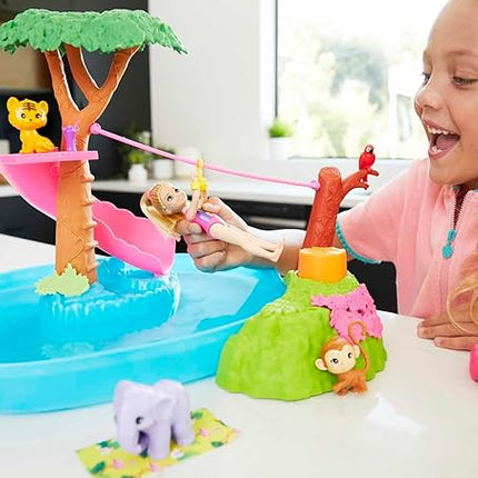 Barbie and Chelsea The Lost Birthday Splashtastic Pool Surprise Playset with Chelsea Doll (6-in), 3 Baby Animals, Slide, Zipline & Accessories, Gift for 3 to 7 Year Olds