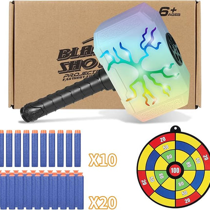 Thors Dart-Blasting Hammer Toys Gun with Lights -Toys for 5 6 7 8 9+ Year Old Boys,Kids Roleplay Toy Thunder Mjolnir with 30 Darts
