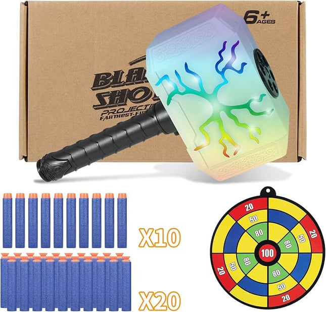 Thors Dart-Blasting Hammer Toys Gun with Lights -Toys for 5 6 7 8 9+ Year Old Boys,Kids Roleplay Toy Thunder Mjolnir with 30 Darts