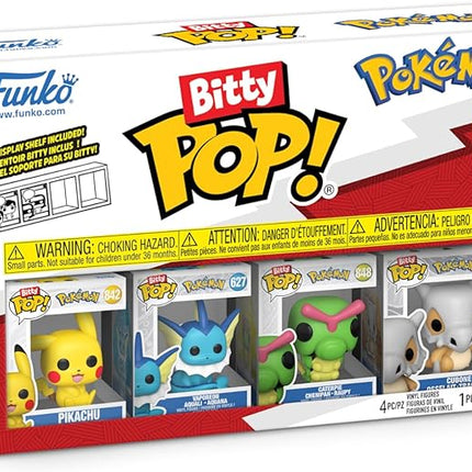 Funko Pop! Bitty: Pokemon - Pikachu, Vaporeon, Caterpie, and Cubone - 0.9 Inch (2.2 Cm) Collectable - Stackable Display Shelf Included - Gift Idea - Party Bags Stocking