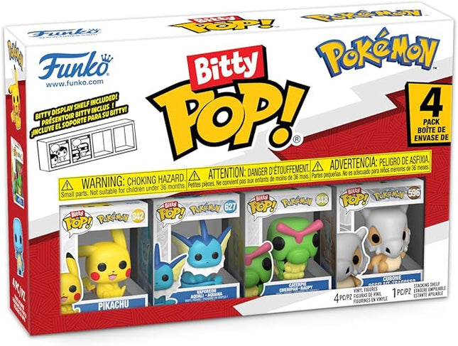 Funko Pop! Bitty: Pokemon - Pikachu, Vaporeon, Caterpie, and Cubone - 0.9 Inch (2.2 Cm) Collectable - Stackable Display Shelf Included - Gift Idea - Party Bags Stocking