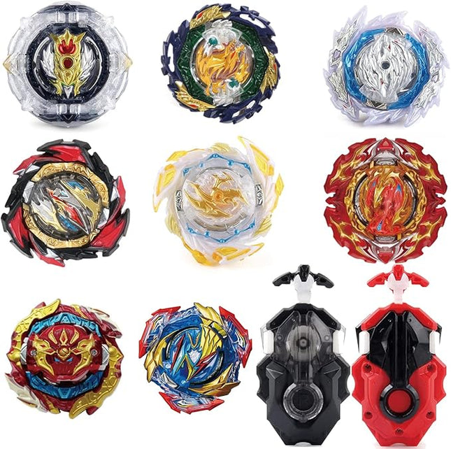 MUSTYBELT Battling Top Burst Gyro Toy Set Toy Gift for Children Boys Ages 6 8 10 12+ Combat Battling Game 12 Burst Spinning Tops 2 Two Way Launchers Grip Starter (BOZE-B8)