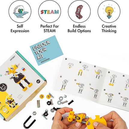 The Off Bits InfoBit Build Your Own Robot Toy Construction Set, Educational Gift STEM Activities Learning Kit, Creative Build and Play Model Kit Steam Toys for 6 7 8 9 10+ Year Old Boys & Girls