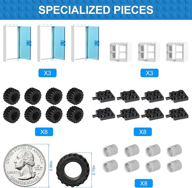 1500 Pieces Building Bricks for Kids with Doors, Windows, Wheels, Tires, Axles, Classic Building Bulk Blocks Compatible with All Major Brands for Boys Girls Ages 3 4 5 6 7 8 9 10 Year Old
