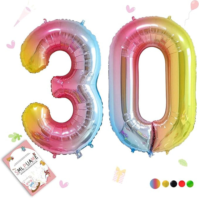Smlpuame 40 Inch Number Balloons 0-9 Rainbow Gradient Large Number 30 Balloons, Digital Balloons for Birthday Party Celebration Decorations, Helium Foil Number Balloons for Wedding Anniversary