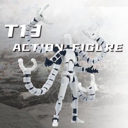 2PCS T13 Action Figure Already Assembled, 3D Printed Multi-Jointed Movable Robot 13 Action Figures Desktop Decorations for Game Lovers Toy, for Collectors Desktop Decorations (White Black)
