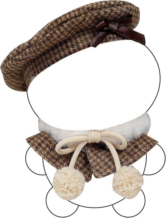 Doll Clothes –Vintage Cocoa Cape Outfit for 17cm LBB, Retro Beret, Plush Scarf & Cape Stylish Look– Doll Not Included