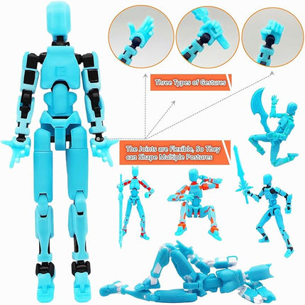 T13 Action Figures (Grow in The Dark Blue) Titan 13 Action Figures 3D Action Figure Set Already Assembled Dummy 13 Nova T-13 Robot 3D Printed Multi-Jointed Movable Toy (Blue Black+ Blue Red)