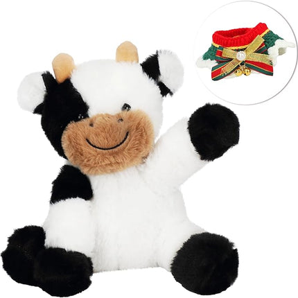 Hopearl Adorable Christmas Plush Cow Toy Floppy Dairy Cattle Soft Stuffed Animal Cute Xmas Gifts for Boys Girls Kids Toddlers, 9''