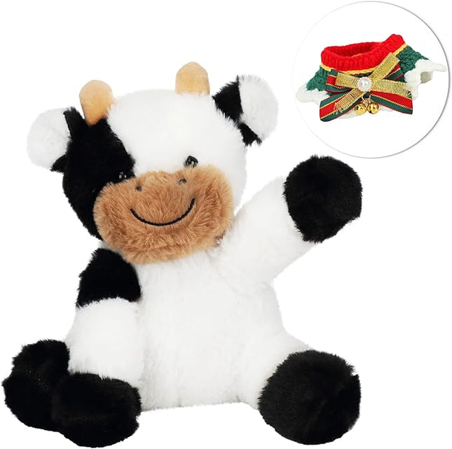 Hopearl Adorable Christmas Plush Cow Toy Floppy Dairy Cattle Soft Stuffed Animal Cute Xmas Gifts for Boys Girls Kids Toddlers, 9''