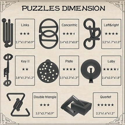 8-Piece 3D Metal Puzzle Box IQ Test Kit with Wooden Case, Brain Challenge for Adults Teens, Gift for Christmas, Valentine's Day, Birthday, Anniversary & Family Party Game