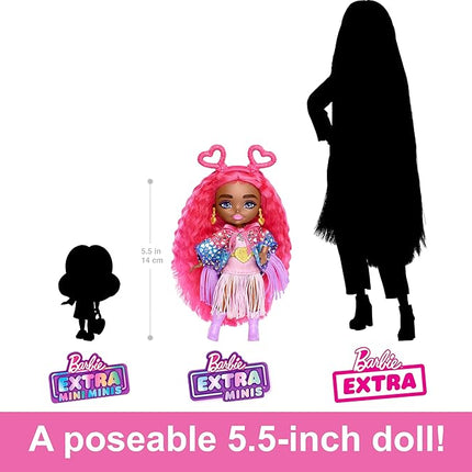 Barbie Extra Fly Minis Travel Doll, Desert Festival Look with Magenta Hair in Fringe Jacket, Dress & Accessories, 5.5-inch