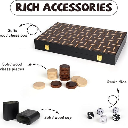 15" Wooden Backgammon Board Game Set for Adults and Kids - Portable and Travel Backgammon Set Family Game Night Vintage Backgammon Strategy Game- Classic Board Strategy Game