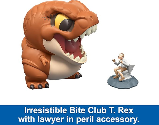 Mattel Jurassic World Bite Club Dinosaur Action Figure & Accessory, Tyrannosaurus Rex Chubby-Stylized Toy Collectible