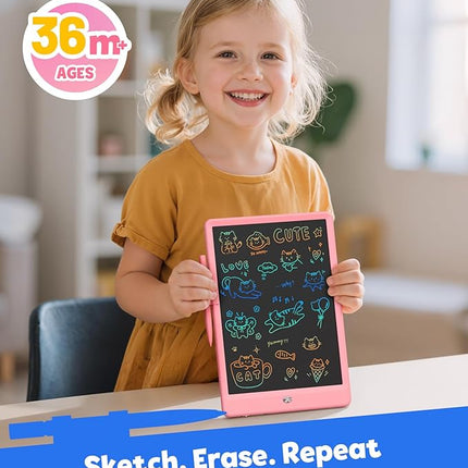 TEKFUN LCD Writing Tablet Doodle Board, 10inch Colorful Drawing Pad for Kids, Mess Free Coloring for Toddlers, Toys Gifts for 3 4 5 6 7 8 Year Old Girls Boys (Pink)