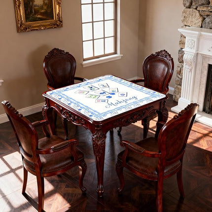 Chinoiserie Mahjong Mat 31 x 31 in, Blue and White Grandmillennial Mahjong Mat for Table, Non-Slip Noise Reduction Game Table Cover Tablecloth for Card Poker Dominoes Dice and Board Games