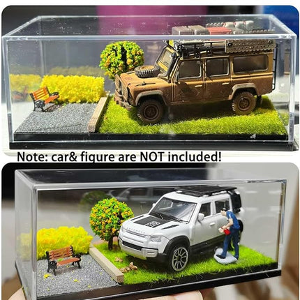 1/64 Scale Street Diorama Display Case- Clear Storage Case with Realistic Urban Road Scene for Hot Wheels, Matchbox & 1:64 Model Cars- Diecast Toy Garage-Fall