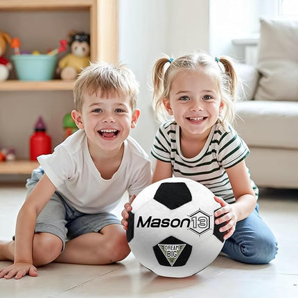 Baosity Custom Soccer Pillow with Text Plush Toy for Kids Stuffed Soccer Creative Room Decor Fluffy Sports Toy Personalized Birthday Christmas Party Easter Gifts for Boys Girls Toddler Kids