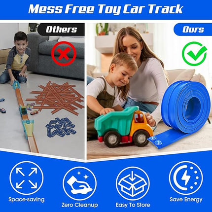 for Hot Wheels Race Car Flexible Track for Kids Toy,Diecast 1/64th Kids Toy Cars Flex Track Ramp 15Ft Starter Set Long Rolls Up Portable Flexible DIY Racetrack with Suction Cups for Boy Girl Age 3+