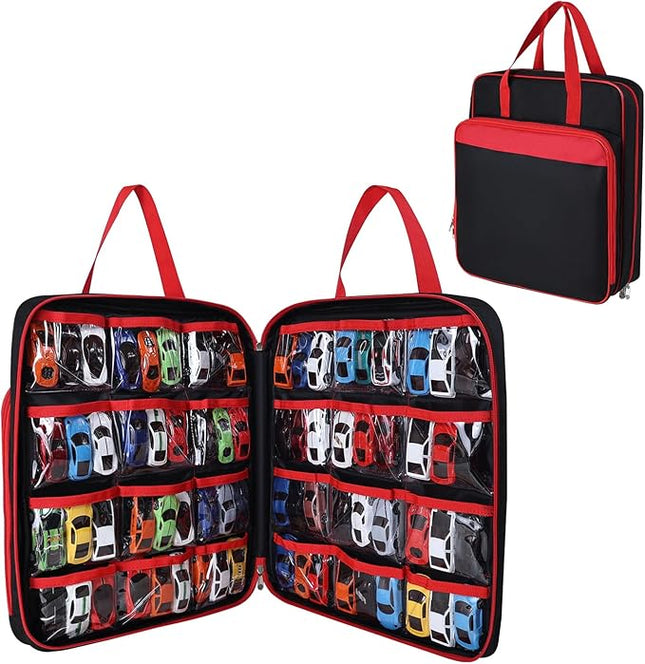 Toy cars Carrying Case Compatible with Hot Wheels Up to 99pcs, Portable Car Toy Storage Organizer Bag for 1/64 Scale Toy Cars, Matchbox Cars, Dolls, Mini Toys, Bag Only(Red)