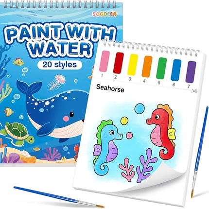 Paint with Water Coloring Books for Toddlers,Sea World Theme Mess Free Watercolor Painting Papers for Kids Water Color Paint Kit Art Craft Gift for Ages 1-3,4-8
