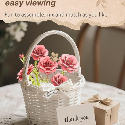 3D Carnation Wooden Puzzles for Adults, DIY Carnation Wooden Flower Craft Kit, Mother's Day Valentine's Day, Home Decor Gift for Women/Men .(3.81 * 3.19 * 8.86in 90PCS)