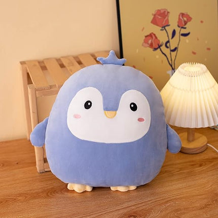 Soft Flat Purple Penguin Plush Hugging Pillow Cute Blue Penguin Stuffed Animal with Crown Plushies Toys Kids Anime Cushion for Birthday, Valentine's Day, Christmas...16.5 Inch