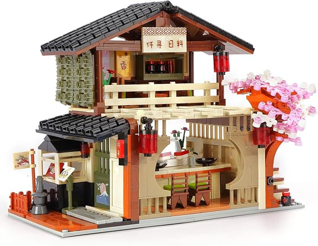 Toy Building Block, Japanese Sushi Shop Model Kit, Compatible with Regular Size Brick, Creative Construction, Shop House City View, Birthday Gift for Adult Children Kids Boys Girls 8+ 763 PCS