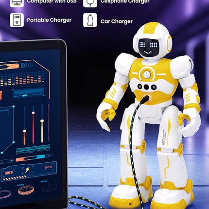 Robot Toys for Kids,Programmable Remote Control Smart Walking Dancing Robot Toy with Gesture & Sensing for Age 4 5 6 7 8 9 10 Year Old Boys for Birthday Present,Yellow