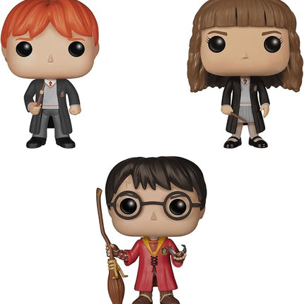 Funko Pop! Movies: Harry Potter 3-Pack – Ron Weasley (#02), Hermione Granger (#03), & Quidditch Harry (#08) Collectible Vinyl Figures