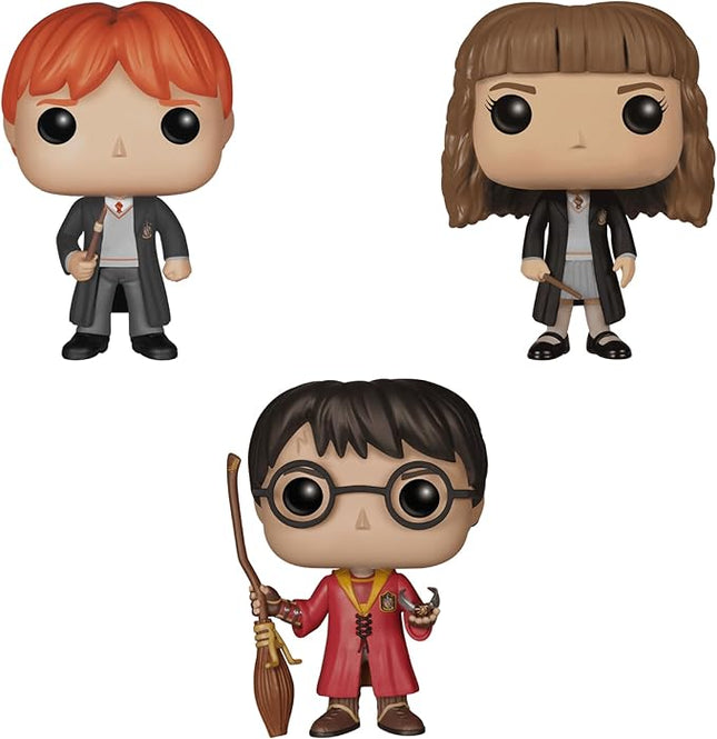 Funko Pop! Movies: Harry Potter 3-Pack – Ron Weasley (#02), Hermione Granger (#03), & Quidditch Harry (#08) Collectible Vinyl Figures