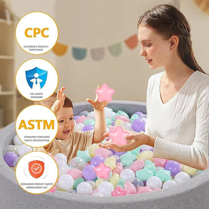 Ball Pit Balls Pack of 100 200 500 - Star and Round Set BPA Free Phthalate Free Non-Toxic Crush Proof Play Balls Soft Plastic Balls for Toddlers Baby Kids Birthday Pool Tent Party
