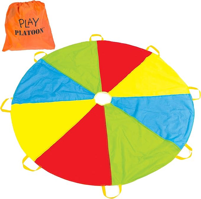 Play Platoon Rainbow Parachute Toy for Kids, 6 ft Play Parachute Game with 8 Handles, PE Equipment for Elementary School Gym Class, Backyard/Indoor Equipment