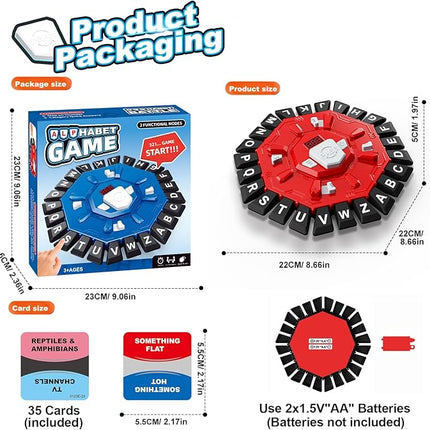 Word Game Family Board Games for Kids & Adults with 2 Modes,220 Topic Categories 24 Letters Pressing Games,Fun Fast-Paced Learning Game,35 Cards,LCD Display Timer,Christmas & Birthday Gifts,Red