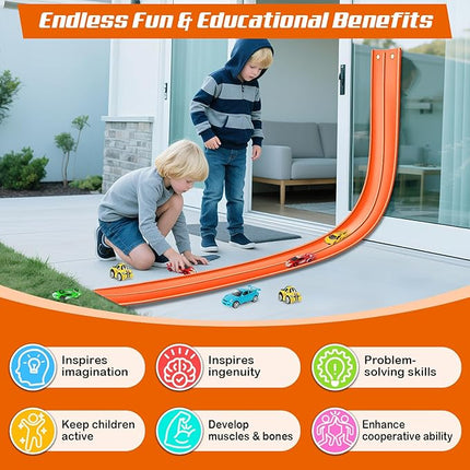 for Hot Wheels Race Car Flexible Track for Kids Toy,Diecast 1/64th Kids Toy Cars Flex Track Ramp 15Ft Starter Set Long Rolls Up Portable Flexible DIY Racetrack with Suction Cups for Boy Girl Age 3+