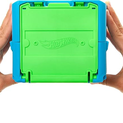 Hot Wheels Toy Car Track Set, Track Builder Toxic Super Jump Playset with 1:64 Scale Vehicle & 10 Component Parts in Modular Storage Box