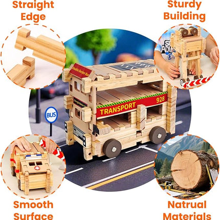 Jovi-mindly＆Notchies Space Wooden Blocks Set 101 PCS Create 40+ Shapes,Toys Educational Wooden Building Blocks Puzzles for Kids Ages 5-8 Boys and Girls,Truck/Excavator,FSC Certified