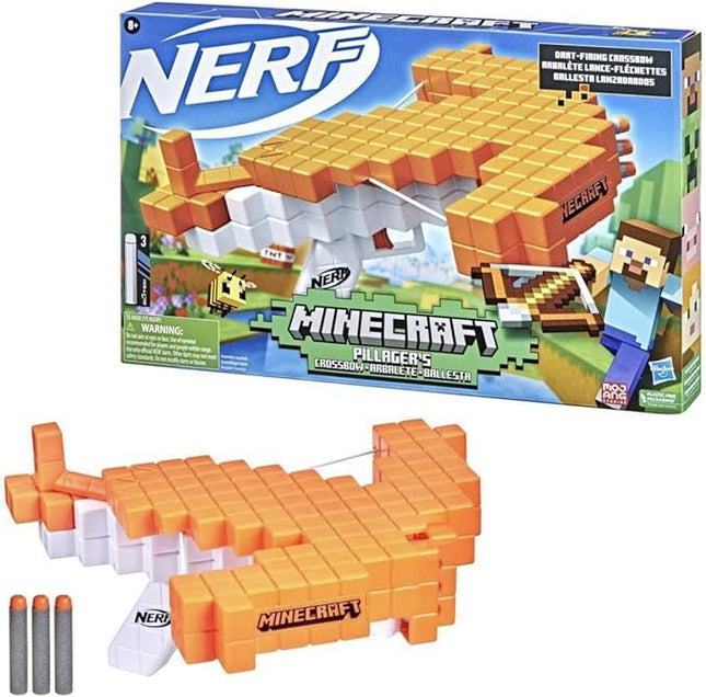Nerf Minecraft Pillager's Crossbow Dart-Blasting Crossbow, Real Crossbow Action, Includes 3 Official Nerf Elite Darts 42787 Multicolor