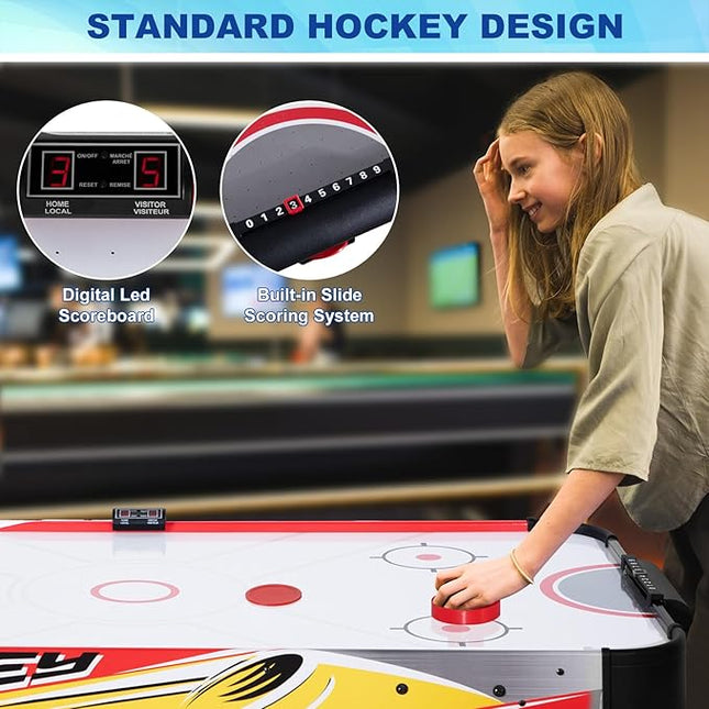 58 Inch LED Folding Air Hockey Table for Family, Foldable Sports Hockey Game Set w/2 Pucks, 2 Pushers, Powerful Motor, Hockey Table for Adults and Kids, Home Game Room