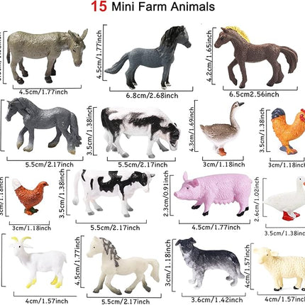 15 Pcs Mini Figures Toys Realistic Farm Animal Figurines, Plastic Learning Educational Playset Animal Themed Party Supplies Cake Topper Ornaments for Easter Egg Birthday Christmas