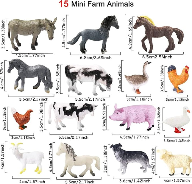 15 Pcs Mini Figures Toys Realistic Farm Animal Figurines, Plastic Learning Educational Playset Animal Themed Party Supplies Cake Topper Ornaments for Easter Egg Birthday Christmas