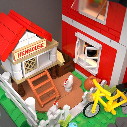 Farm House Building Set with Lighting Kit - Ranch Cottage Building Blocks Set with Chicken Coop, Flowers, Animals - Display for Home Office Decor, Gift for Adults Teen Kids 8+ (1268 PCS)