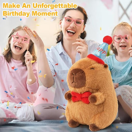 Ditucu Cute Capybara Plush with Happy Hat Red Bow Soft Capybara Stuffed Animal Plushies Toys for Birthday Gifts Party Decoration for Kids Brown 9 inch